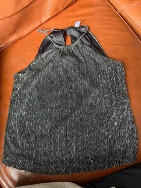 Divided Metallic Halter Top - Black Silver